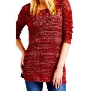 Lucky Brand Small Red Pink White Open Weave Lace Up Back Tunic Sweater